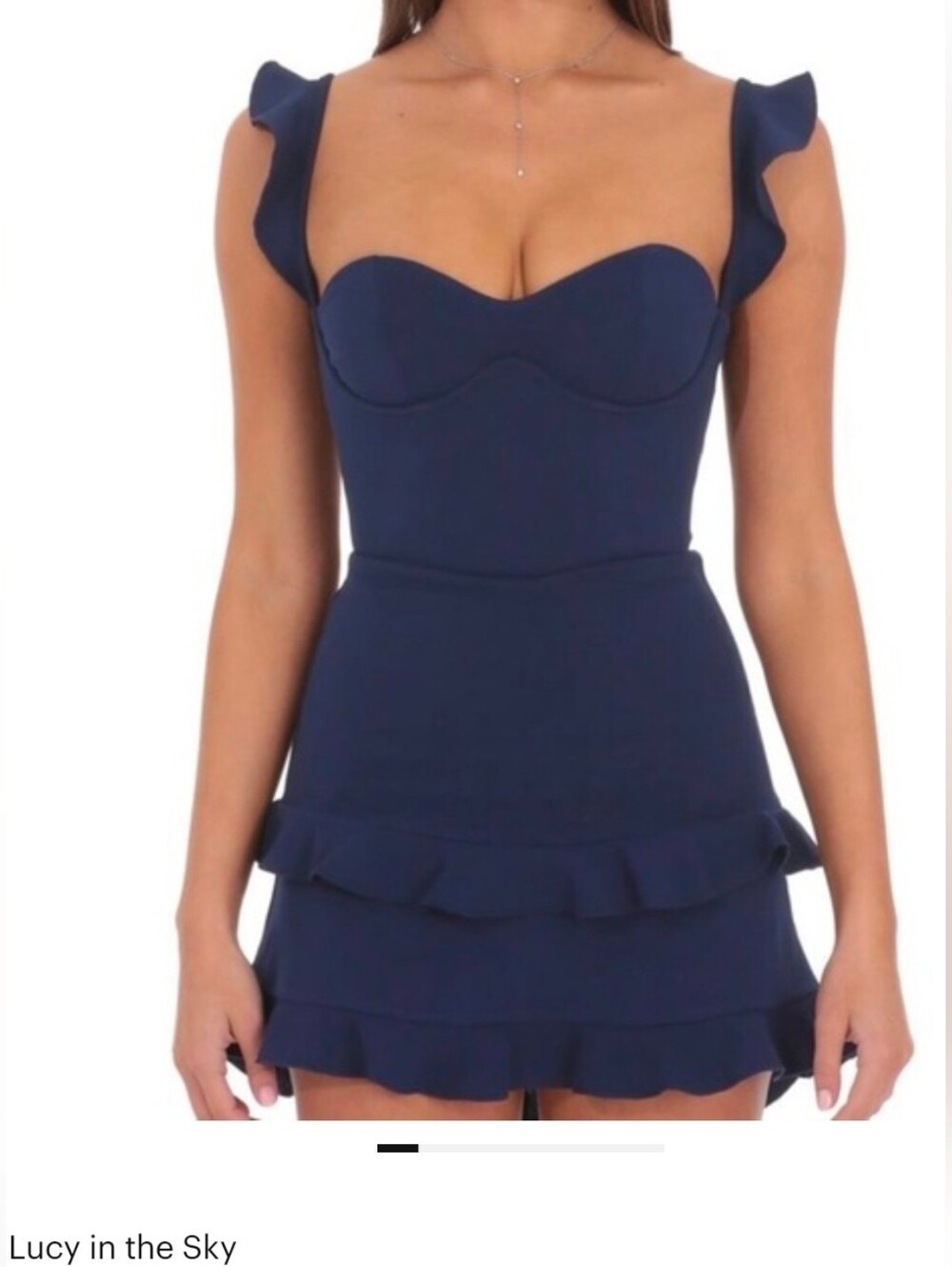 Lucy in the Sky Navy Ruffle Mini Dress with Lace-Up Back - NWOT